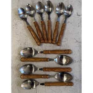 Vintage Flatware Old Homestead Stainless Wooden Handles 6-1/4" & 7-1/4"-Retro-13